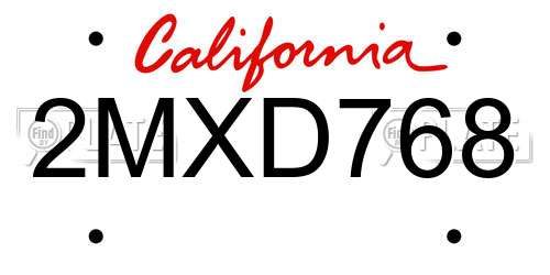 2MXD768 California License Plate