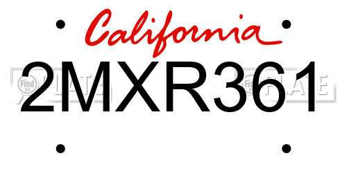 2MXR361 California License Plate