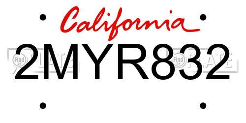 2MYR832 California License Plate