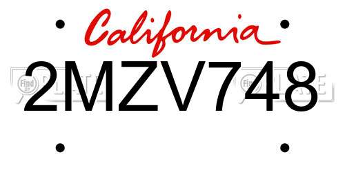 2MZV748 California License Plate
