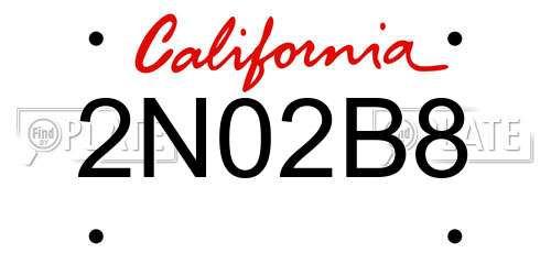 2N02B8 California License Plate