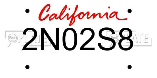 2N02S8 California License Plate