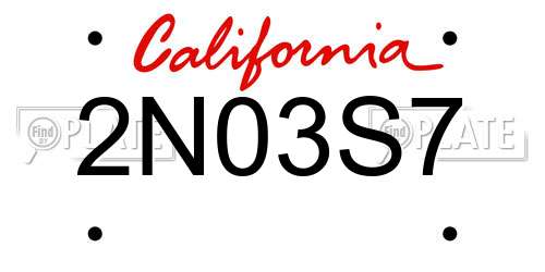 2N03S7 California License Plate