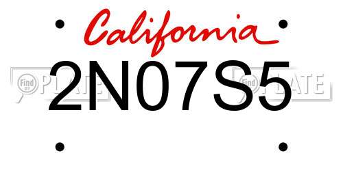 2N07S5 California License Plate