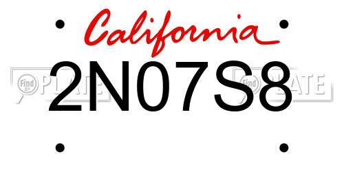 2N07S8 California License Plate