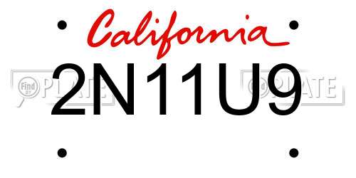 2N11U9 California License Plate