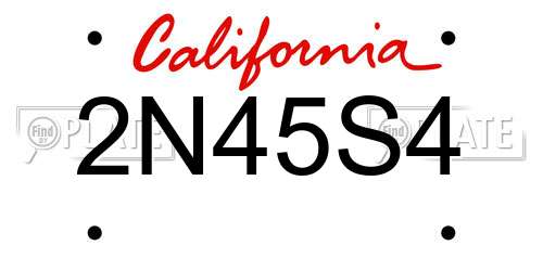 2N45S4 California License Plate