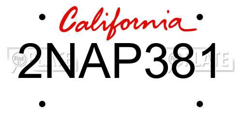 2NAP381 California License Plate
