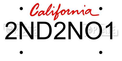 2ND2NO1 California License Plate