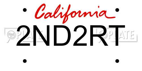 2ND2RT California License Plate