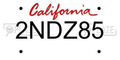 2NDZ85 California License Plate