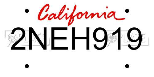 2NEH919 California License Plate
