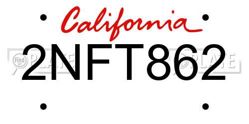 2NFT862 California License Plate