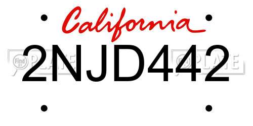 2NJD442 California License Plate