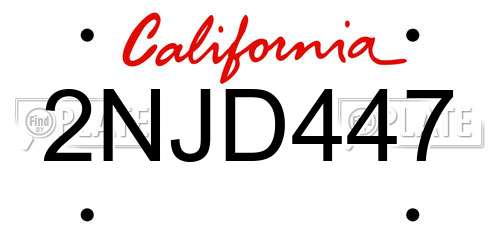 2NJD447 California License Plate