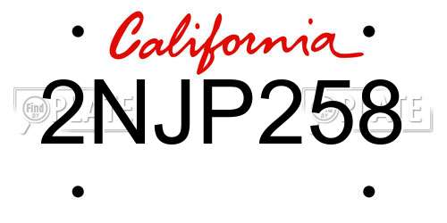 2NJP258 California License Plate