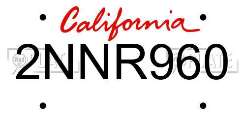 2NNR960 California License Plate