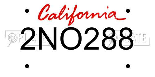 2NO288 California License Plate