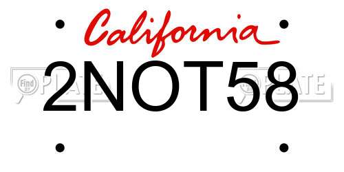 2NOT58 California License Plate
