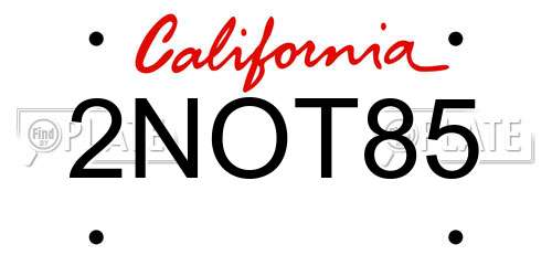2NOT85 California License Plate