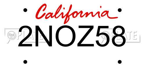 2NOZ58 California License Plate