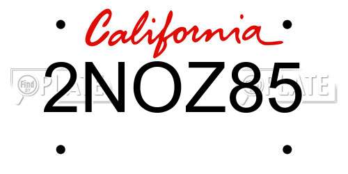 2NOZ85 California License Plate