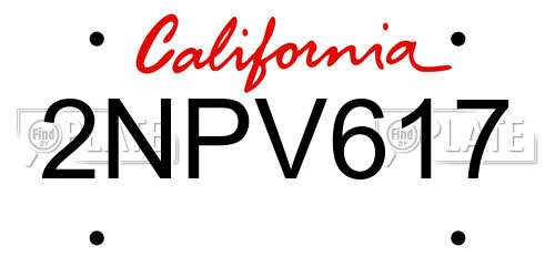 2NPV617 California License Plate