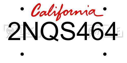 2NQS464 California License Plate