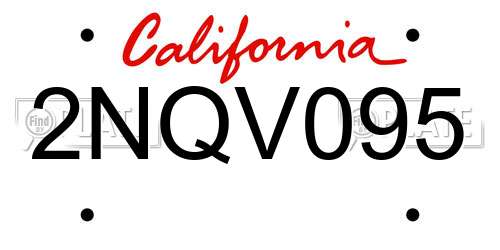 2NQV095 California License Plate