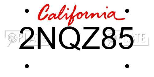 2NQZ85 California License Plate