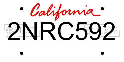 2NRC592 California License Plate