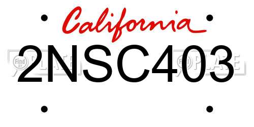 2NSC403 California License Plate