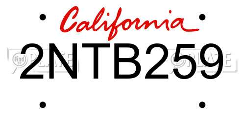 2NTB259 California License Plate