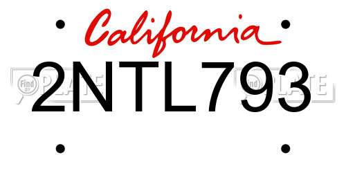 2NTL793 California License Plate