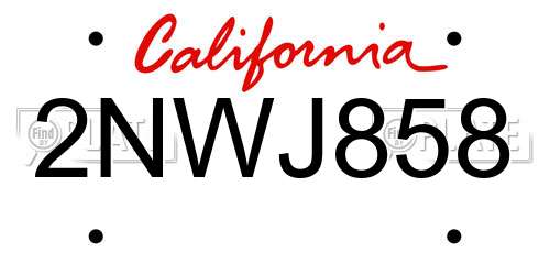 2NWJ858 California License Plate
