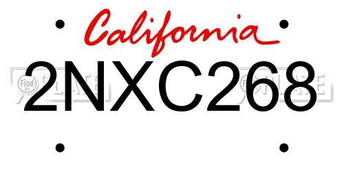 2NXC268 California License Plate