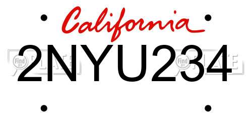 2NYU234 California License Plate