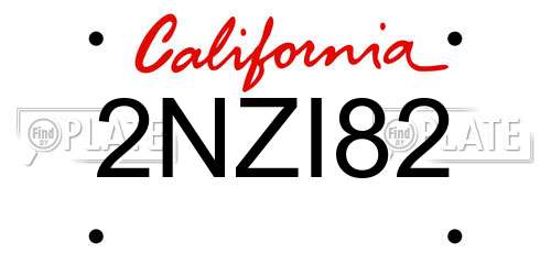 2NZI82 California License Plate