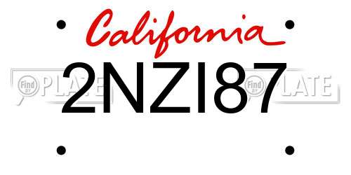 2NZI87 California License Plate