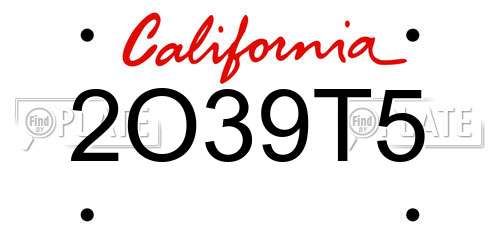2O39T5 California License Plate