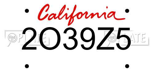 2O39Z5 California License Plate