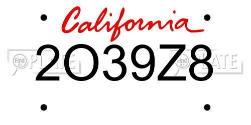 2O39Z8 California License Plate