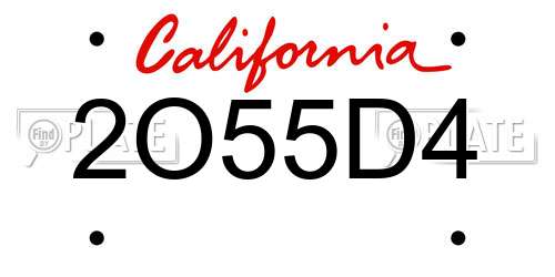 2O55D4 California License Plate