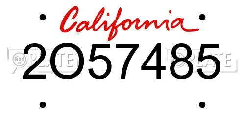 2O57485 California License Plate