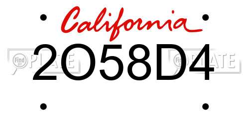 2O58D4 California License Plate