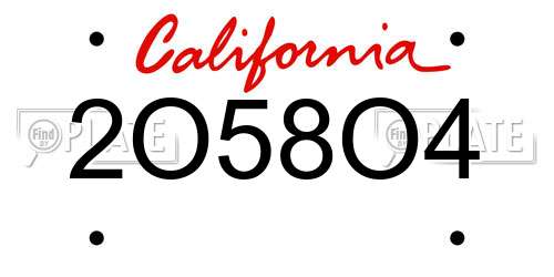 2O58O4 California License Plate