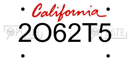 2O62T5 California License Plate