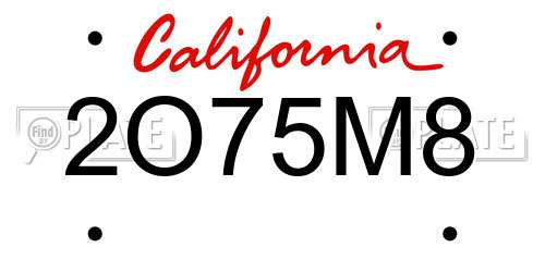 2O75M8 California License Plate