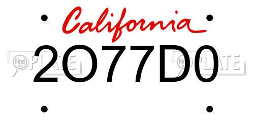 2O77D0 California License Plate