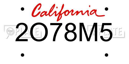 2O78M5 California License Plate